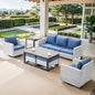 Belord 7 Piece Outdoor Furniture Patio Wicker Sofa Set, Oversize Outdoor Swivel Rocker Chairs with Rattan Ottomans, Conversation Sets Patio Furniture Come with Removable Cushion Blue, Light Grey