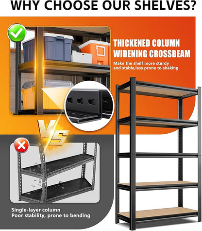 AOAORRG Set of 2 Garage Shelving Heavy Duty Storage Shelves, Metal Adjustable Shelving Unit, Utility Garage Organizer Shelf for Basement, Pantry, Kitchen, Warehouse, 15.7" Dx33.5 Wx35.4 H, Black