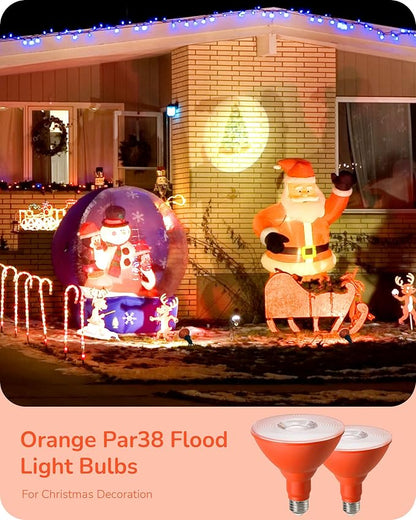 EDISHINE PAR38 Orange LED Flood Light Bulbs Outdoor, Dimmable LED Light Bulb, 18W(120W Equivalent), Outdoor Weatherproof Light Bulb for Party, E26 Base, 4 Pack