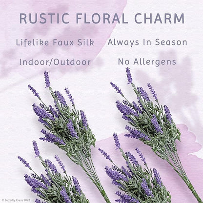 Butterfly Craze Lavender Artificial Flower Stems - UV-Protected Outdoor Artificial Plants - Plastic Flowers for Outdoors - Floral Picks for Weddings & Centerpieces - 4 Pack, 14.5"-16.5"