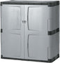Rubbermaid Freestanding Storage Cabinet with Doors 18"D x 36"W x 37"H Medium Gray/Black Two-Shelf Lockable Cabinet for Indoor/Outdoor/Garage Storage for Garden Tools/Lawn Care Accessories