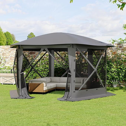 13x13FT 6-Sided Pop Up Gazebo Tent，One-Push Setup Canopy Tent with Removable Canopy Top & Wind Cloths, Outdoor shelter for Camping, Backyard Parties, Outdoor Events - Grey
