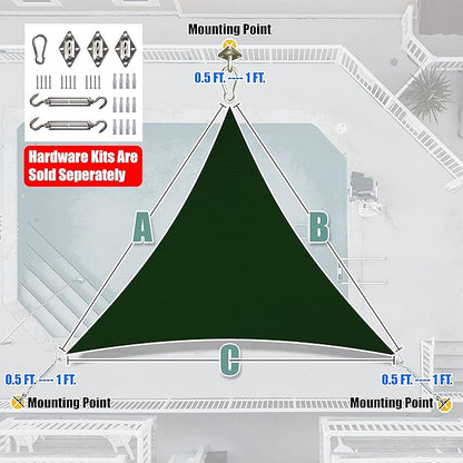 Amgo Custom Size 9' x 9' x 9' Green Triangle Sun Shade Sail Order to Make Canopy Awning UPF50+ AGSLT, 95% UV Blockage, Water & Air Permeable, 200GSM Commercial Standard (We Customize)