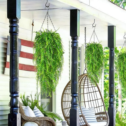 Waipfaru 4Pcs Fake Ferns Fake Hanging Plants Artificial Ferns for Outdoors，UV Resistant Plastic Fake Plants for Indoor Wall Porch Wedding Party Holiday Decor