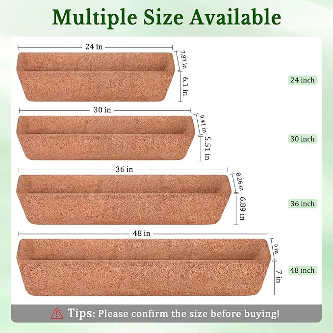 Halatool 4 Pack 30 Inch Coconut Liners for Window Box Pre-Formed Trough Coco Liner Natural Coconut Fiber Liners for Planters Wall Hanging Basket Flower Pot Fence Railing