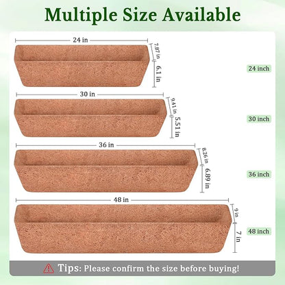 Halatool 4 Pack 36 Inch Trough Coco Fiber Replacement Window Box Liners Pre-Formed Coconut Liners for Planters Natural Coco Liner for Wall Hanging Basket Flower Pot Fence and Railing