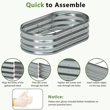 4x2x1ft(2 Pack) Galvanized Oval Raised Garden Bed,Outdoor Planter Box Metal Patio Kit Planting Bed for Vegetables Flowers Herb,Silver