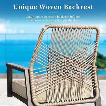 Patio Dining Set 9 Piece, 8 x Woven Rattan Swivel Chairs with Waterproof Cushion, 60" Square Metal Dining Table with Umbrella Hole, Outdoor Table and Chairs Set for Backyard Lawn and Deck, Beige