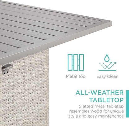 Best Choice Products 5-Piece Outdoor Wicker Bar Table Set for Patio, Poolside, Backyard w/Built-in Bottle Opener, Hidden Storage Shelf, Metal Tabletop, 4 Stools - Gray
