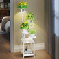 Plant Stand Indoor with Grow Light, 5-Tiered Tall Plant Stand Indoor, Metal Plant Shelf with Adjustable Light, Ideal for Living Room, Garden, Round Patio white
