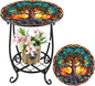 Outdoor Side Table Round Small Mosaic Patio Accent Indoor End Plant Coffee Tea Table for Yard Patio Porch Garden Living Room, Bedroom(Tree Style,14 Inch)