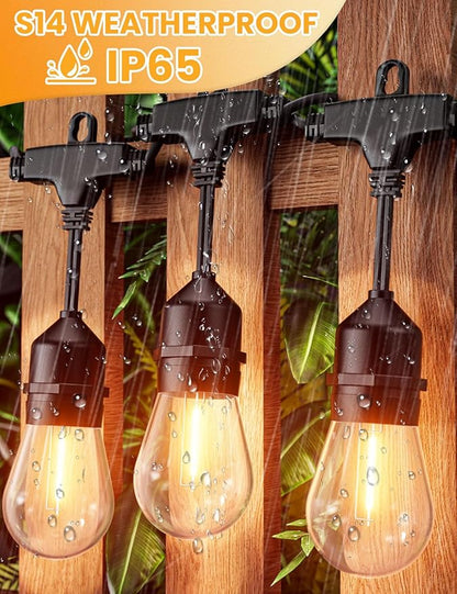 Svater Outdoor Led String Lights 36 FT, Patio Lights for Outside with 13pcs S14 Shatterproof Bulbs, 1 Watt E26 Dimmable, IP65 Waterproof, Commercial Grade Bistro Light 2700K Warm White