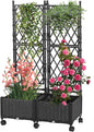 Raised Garden Beds with Screen Outdoor, Garden Trellis for Climbing Plants Indoor, Raised Privacy Planter Box with Trellis for Balcony Backyard Patio, Black, 2 Pcs