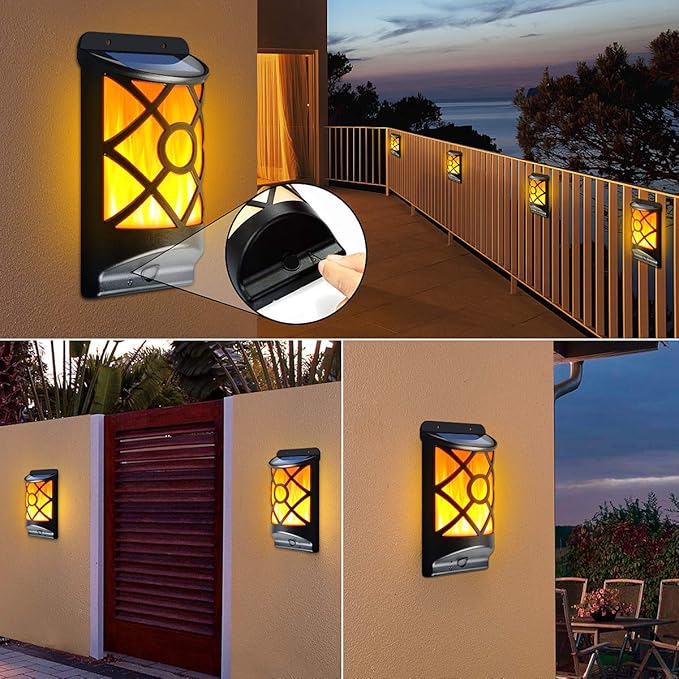 Wall Lights, Black Solar Flame Lantern with Dancing LED Flames