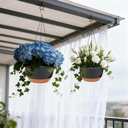 Set of 2-8 Inch Self Watering Hanging Planters for Indoor Outdoor，Hanging Plant Pots with Drainage & Removable Tray, Hanging Pots Holder for Ivy, Pothos, Ferns, Balcony & Patio, Black Brown