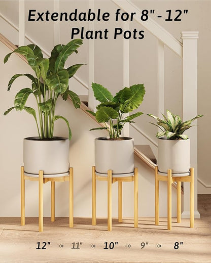 Adjustable Plant Stand Indoor, Bamboo Plant Stand Fits 8 9 10 11 12 Inches, Small Corner Planter Holder for Indoor Plants, Single Floor Plant Stands for Living Room Balcony, Natural Tall