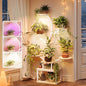 PRAISUN 51 Inch Plant Stand with Grow Lights, 8 Tiered Indoor Plant Shelf with Larger Flower Holder, Curved-tubed Design, 3 Light Modes, Corner Plant Rack for Living Room, Oak