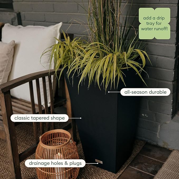 Veradek V-Resin Indoor/Outdoor Taper Planter (30 inch, Black)