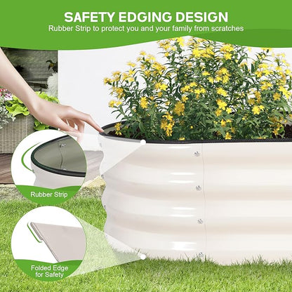 Galvanized Raised Garden Bed - 8×2×1ft Planter Raised Beds for Gardening | Oval Metal Garden Planter Box with Safety Edging and Bracing Rods for Vegetables Fruits and Flowers (White)