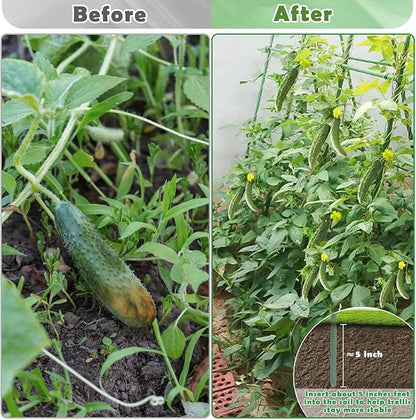 Cucumber Trellis for Raised Beds, 63 x 45 Inch U-Shaped Garden Trellis for Climbing Plants Outdoors with Climbing Net, Metal Detachable Arch Plant Support Vegetable Trellis