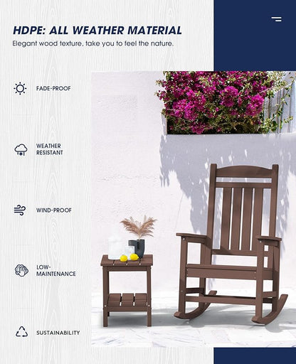 Rocking Chair for Patio, HDPE Plastic, Coffee Brown, 350 lb Capacity