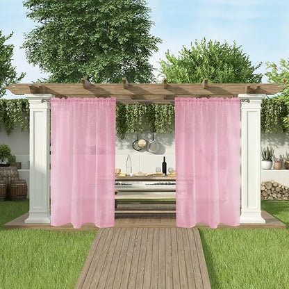SpaceDresser Waterproof Outdoor Sheer Curtains for Patio - 2 Panels Rod Pocket Indoor Voile Sheer Curtain for Living Room,52W x 96L inch, Light Pink