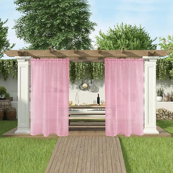 SpaceDresser Waterproof Outdoor Sheer Curtains for Patio - 2 Panels Rod Pocket Indoor Voile Sheer Curtain for Living Room,52W x 120L inch,Light Pink