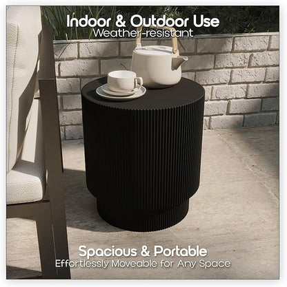 LeisureMod Modern Side Table Round Fiberstone Top Accent End Table for Home, Outdoor Patio, Living Room Sofa, Weather-Resistant, Eden Series in Black