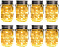 GIGALUMI Solar Mason Jar Lights, 8 Pack 30 Led String Fairy Lights Garden Lights Outdoor Waterproof Hanging Solar Lanterns for Outdoor, Garden, Patio, Lawn, Balcony Decoration