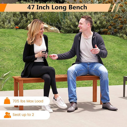 Tangkula 47 Inch Patio Wood Bench, 2-Person Backless Bench w/Slatted Seat - Image 9