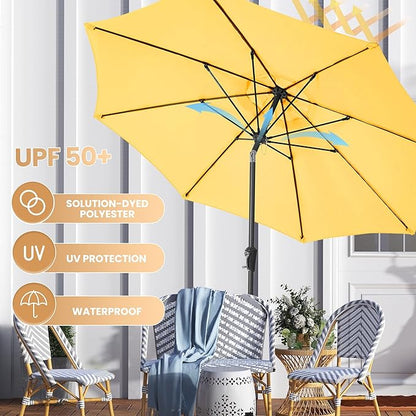 Ayge 9FT Large Outdoor Patio Umbrella Market Table Umbrella-UV Resistant, Easy Push Button Tilt and Crank, 8 Sturdy Fiberglass Ribs Heavy-Duty Pool Umbrella for Deck, Backyard,Garden,Yellow