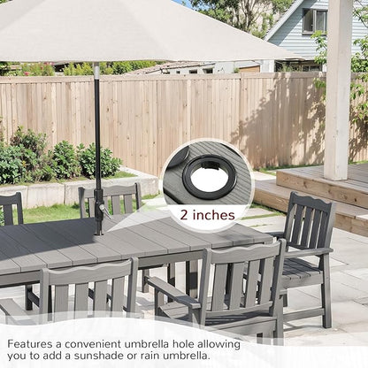Stoog All-Weather Patio Dining Sets, 7 Pieces Patio Dining Table with Umbrella Hole, Waterproof Aluminum Frame Dining Table with 6 Outdoor Chairs Set, Low Maintenance, Grey