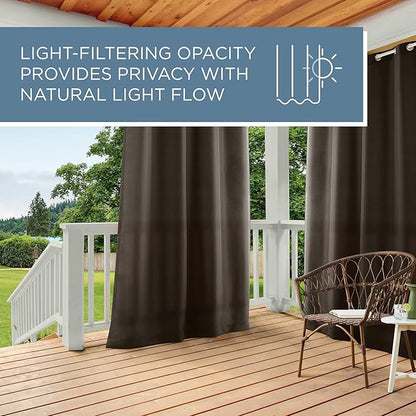 TOWN & COUNTRY BASICS Cabana Solid Heavyweight Indoor Outdoor Curtains, Light Filtering Opacity with Grommet Top, Water Repellent, 2-Pack Set, 54"x120", Chocolate