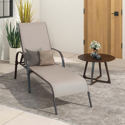 Giantex Patio Lounge Chair, Outdoor Chaise Lounge with 5 Adjustable Backrest, Sturdy Metal Frame, Sunbathing Recliner, Tanning Chairs for Outside, Beach, Yard, Balcony, Poolside, Brown