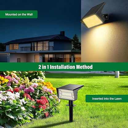 Solar Spot Lights Outdoor with 60 LED & Auto On/Off, 4 Pack Solar Lights Outdoor Waterproof IP68 with 3 Lighting Modes, 2-in-1 Solars Landscape Light for Outside, Garden, Yard(Warm White)
