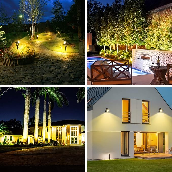T-SUNUS Christmas Solar Landscape Spotlights 4 Pack Warm White 3000K, Spot Lights IP65 Waterproof Outdoor Separated Panel with 9.8ft Cable, Garden Pond Light for Flag Driveway Walkway Patio Halloween