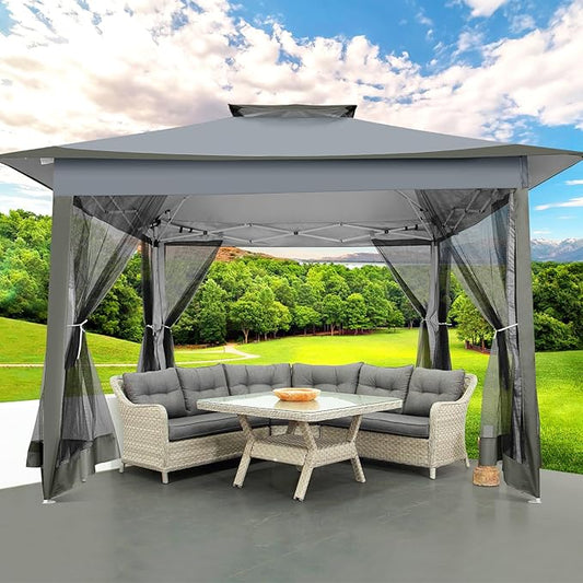 COBIZI 12x12 FT Pop up Gazebo on Clearance Outdoor pop up Canopy Tent,carpas para Patio, Shelter Tents with Sandbags & Portable Carry Bag, Patio Gazebos for Camping, Garden & Lawn, Darkgrey(Upgraded)