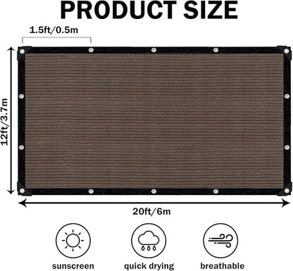 Sun Shade Cloth with Grommets,90% UV Protection Shade Fabric,Pergola Shade Cover Canopy Fence Privacy Screen Balcony,Brown Sunshades for Patio Pergola Garden Backyard Outdoor,Mocha-12x20FT