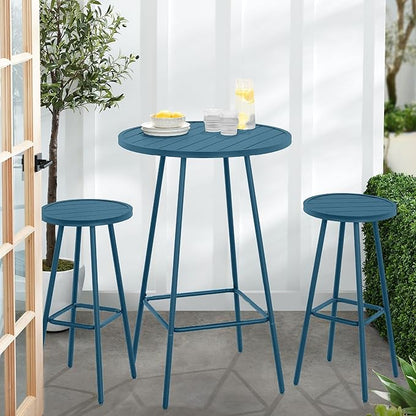 Best Choice Products 3-Piece Patio Dining Set, Bar Height, Outdoor Bistro Set, Outdoor Round Bar Table w/ 2 Bar Stools, Steel - Peacock Blue