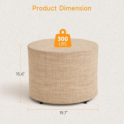 ONBRILL Outdoor Round Ottoman, All Weather Outdoor Footstool with Supportive Textliene, Patio Footrest with Sturdy Metal Frame, Multipurpose Outdoor Furniture for Patio, Balcony, Pool, Indoor, Beige