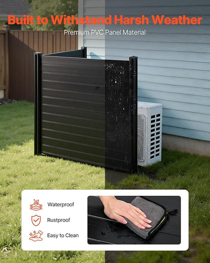 VEVOR 2 Panels Outdoor Privacy Screen, 48 x 48 in Air Conditioner Fence with 27.6 in Ground Stakes, Pool Equipment Enclosure, Horizontal Vinyl Privacy Fence, Ideal for Trash Can and A/C Units, Black