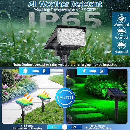 T-SUNUS Green Solar Spot Lights Outdoor Landscape Spotlights 2 Pack Dusk to Dawn Waterproof IP65 for St Patricks Day Halloween Christmas Accent Uplighting for Tree Yard Statue Graveyard Driveway Flag
