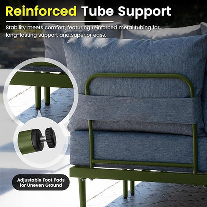 Sundale Outdoor 5 Pieces Patio Furniture Set with Fire Pit Table, Metal Outdoor Sectional Sofa with 6 Inch Olefin Cushion, All-Weather Modern Outdoor Conversation Sets for Backyard, Poolside