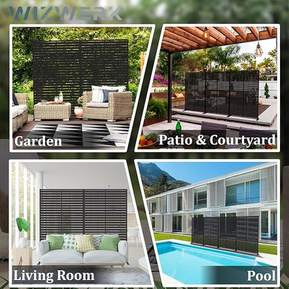 6FT Outdoor Metal Privacy Screen – Decorative Privacy Fence and Room/Garden Divider, Weather-Resistant Freestanding Panel with Stand, Durable Steel for Patio, Garden, Balcony, or Backyard