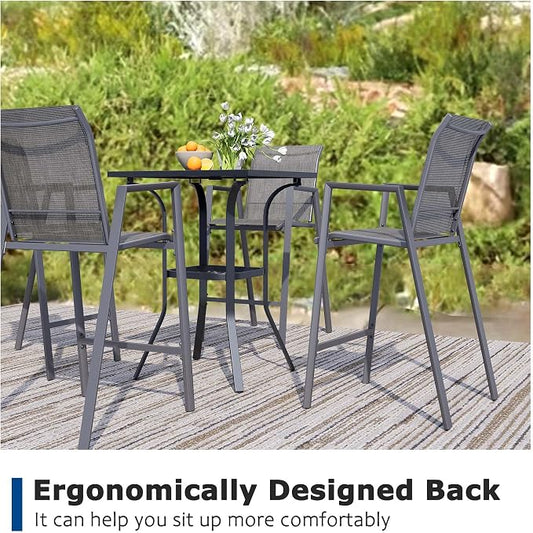 Bar Stools Set of 2, Grey Metal Outdoor Chairs with 44-Inch Height