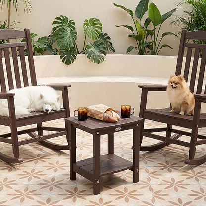 Y&M Outdoor Side Table, HIPS Adirondack Small Double Layer Table, Waterproof Square Outside Table, Balcony End Tables for Patio, Pool, Porch, Deck, Indoor or Outdoor Use, Coffee