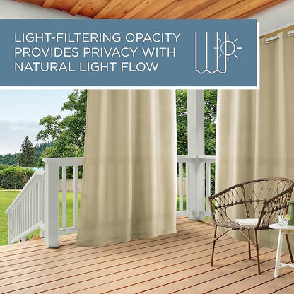 TOWN & COUNTRY BASICS Cabana Solid Heavyweight Indoor Outdoor Curtains, Light Filtering Opacity with Grommet Top, Water Repellent, 54"x96", Natural (Pack of 12)