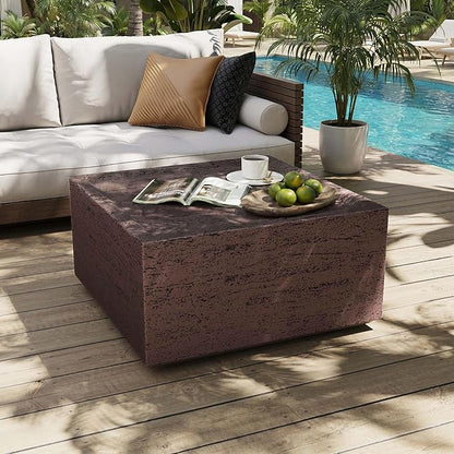 UPHA Outdoor Square Coffee Table, Small Modern Minimalist Accent Tables, Low Light Concrete Center Table for Living Room, Outside Patio, Deck, 28×28×13, Rust Red