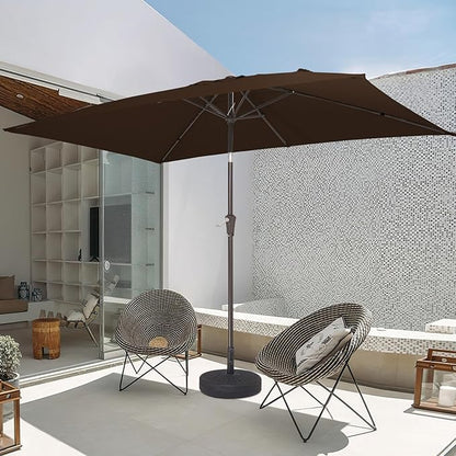 JEAREY 6.5x10 ft Rectangular Patio Umbrellas Rectangle Outdoor Umbrella with Push Button Tilt and Crank, Market Table Umbrella 6 Sturdy Ribs UV Protection for Poolside Garden Backyard Deck, Brown