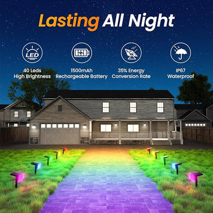 Fabrito Color Changing Solar Spot Lights Outdoor 10 Pack, [6+1 Lighting Modes] Auto On/Off RGB Spotlights, Waterproof Multicolor Landscape Lights for Garden, Tree, Halloween, Christmas